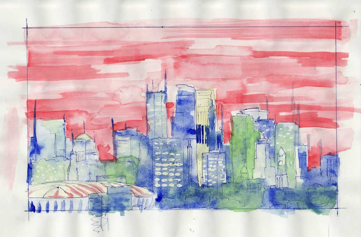 Minneapolis skyline watercolor